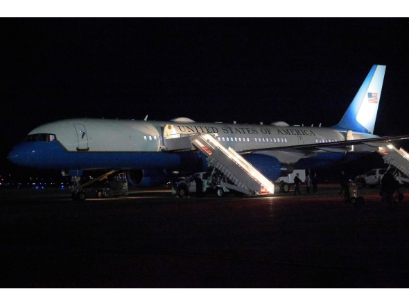 A view of the plane which will now carry President Trump to Switzerland after Air Force One returned to Joint Base Andrews on January 20, 2026 in Joint Base Andrews, Maryland. Chip Somodevilla/Getty Images/AFP