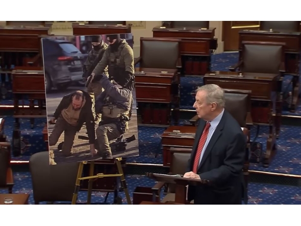 Screen grab of a video that shows Senator Dick Durbin, a Democrat from Illinois, on the Senate floor. 