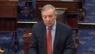 Screen grab of a video that shows Senator Dick Durbin, a Democrat from Illinois, on the Senate floor. 