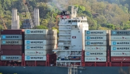 A cargo ship transports containers of the Danish company Maersk in front of the port of Balboa in Panama City January 30, 2026. Photo by Martin Bernetti / AFP
