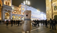 Milo, mascot of the Milano Cortina 2026 Olympics, is pictured at the Piazza Duomo prior to the Olympic Torch Relay in Milan, Italy, on February 5, 2026, on the eve of the opening of the Milano Cortina 2026 Winter Olympic Games. (Photo by Piero Cruciatti / AFP)
 