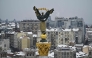 This photograph shows the Independence Monument towering over the Independence Square in Kyiv on February 6, 2026. (Photo by Genya Savilov / AFP)

