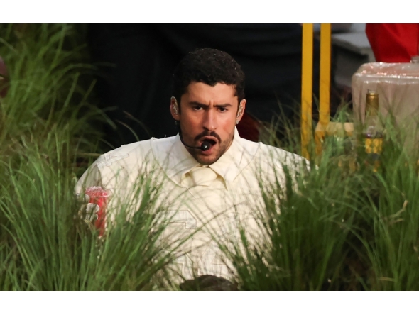 Puerto Rican singer Bad Bunny performs during Super Bowl LX Patriots vs Seahawks Apple Music Halftime Show at Levi's Stadium in Santa Clara, California on February 8, 2026. (Photo by Patrick T. Fallon / AFP)