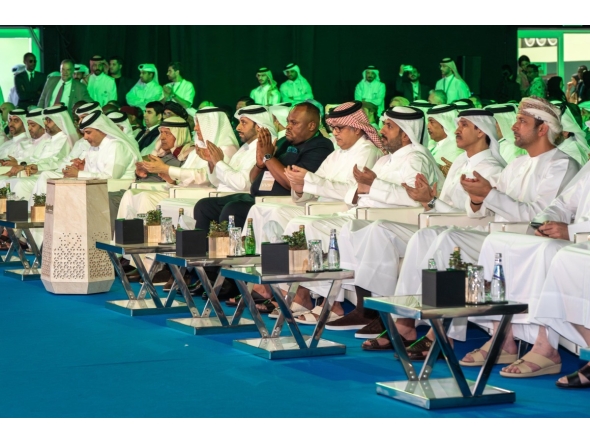 Minister of Municipality H E Abdullah bin Hamad bin Abdullah Al-Attiya and Guest of Honor Minister of Environment, Water, and Agriculture of the Kingdom of Saudi Arabia H E Eng. Abdulrahman bin Abdulmohsen Al-Fadley, with Their Excellencies other Ministers and delegates during the opening ceremony of AgriteQ 2026.