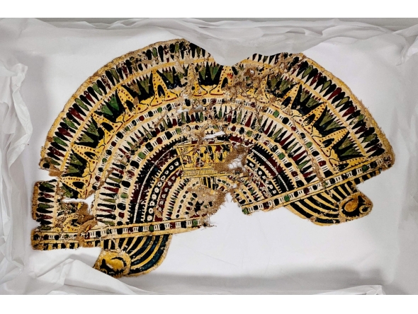 This handout image released by Queensland Police on February 16, 2026 shows a recovered Egyptian artefact on display in the Queensland town of Caboolture. (Photo by Handout / Queensland Police Service / AFP) 