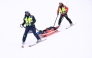 New Zealand's Finley Melville Ives is evacuated by a medical team in the freestyle skiing men's freeski halfpipe qualification run 2 during the Milano Cortina 2026 Winter Olympic Games at Livigno Snow Park, in Livigno (Valtellina), on February 20, 2026. (Photo by Kirill KUDRYAVTSEV / AFP)