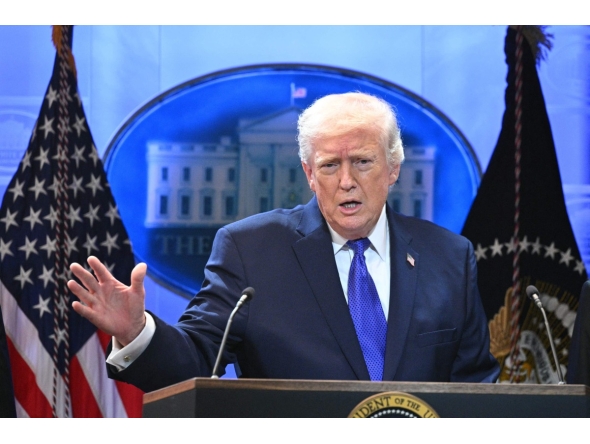US President Donald Trump speaks during a press conference in the Brady Press Briefing Room of the White House in Washington, DC, on February 20, 2026. (Photo by Mandel NGAN / AFP)