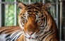 A tiger looks on while it is chained to be photographed by tourists at Chang Siam Park in Pattaya on February 12, 2020.  (Photo by Mladen Antonov / AFP)
 