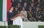 Mexico's President Claudia Sheinbaum delivers a speech during the celebration of Flag Day in Mexico City on February 24, 2026. (Photo by YURI CORTEZ / AFP)