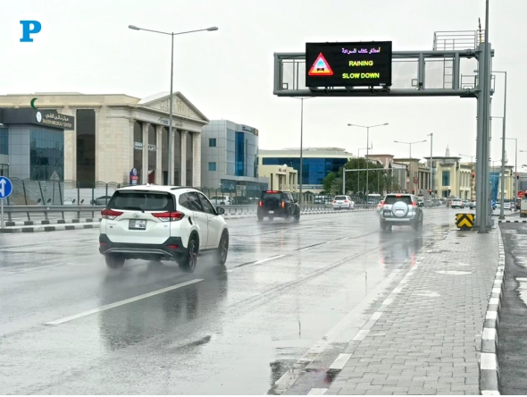 Vehicles move through light rain on C Ring Road on March 24, 2026. Photo by Vishnu Prasad KS, The Peninsula