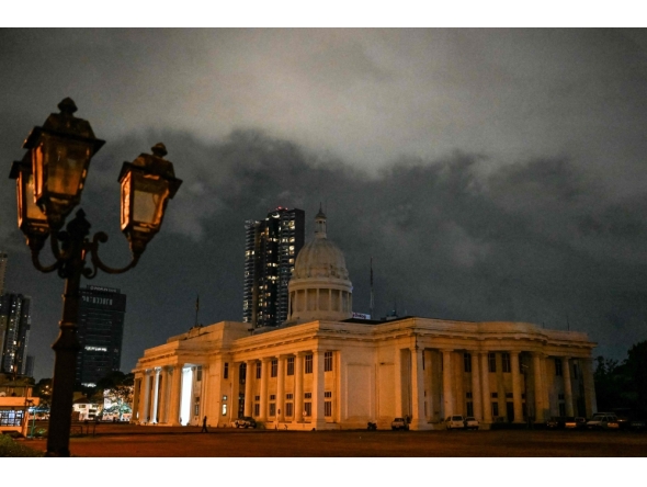The Colombo Municipal Council building, popularly known as the “Town Hall,” is pictured after lights out in Colombo on April 2, 2026. (Photo by Ishara S. Kodikara / AFP)