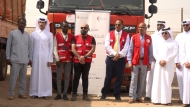 Ambassador of Qatar to Sudan H E Mohamed bin Ibrahim Al-Sada, Secretary-General of SRCS Ahmed Al-Tayeb Suleiman along with the representatives of QRCS team during the launch ceremony.