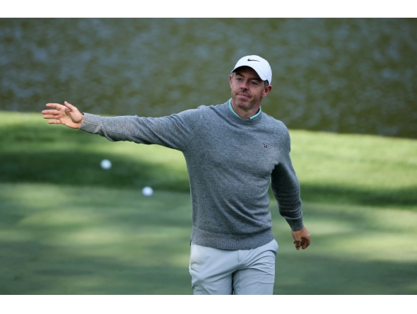 Rory McIlroy of Northern Ireland reacts on the ninth green during the Par Three Contest prior to the 2026 Masters Tournament at Augusta National Golf Club on April 08, 2026 in Augusta, Georgia. Hector Vivas/Getty Images/AFP 