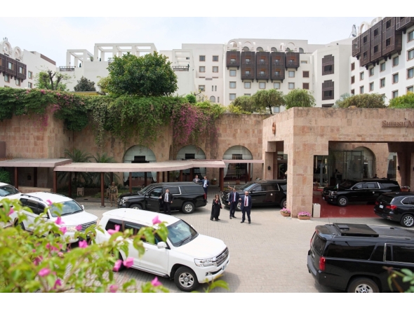 The Serena Hotel in Islamabad on April 11, 2026, ahead of peace talks with Iran. (Photo by Jacquelyn Martin / POOL / AFP)