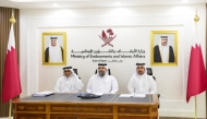Undersecretary of the Ministry of Awqaf and Islamic Affairs H E Dr. Sheikh Khalid bin Mohammed bin Ghanem Al Thani with other officials participating in the meeting.