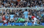 Manchester City's Norwegian striker #09 Erling Haaland (front R) shoots to score his team's second goal during the English Premier League football match between Manchester City and Arsenal at the Etihad Stadium in Manchester, north west England, on April 19, 2026. (Photo by Darren Staples / AFP)