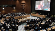 Costa Rican economist and former Second Vice President Rebeca Grynspan speak during a hearing to be considered as the next Secretary-General of the United Nations at the UN Headquarters in New York, on April 22, 2026. Grynspan is among four candidates vying for the position currently held by Portugal's Antonio Guterres. (Photo by CHARLY TRIBALLEAU / AFP)