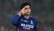 Rajasthan Royals' Indian cricket player Vaibhav Sooryavanshi celebrates after scoring a century at the Sawai Mansingh Stadium in Jaipur on April 25, 2026. (Photo by Indranil Mukherjee / AFP) 