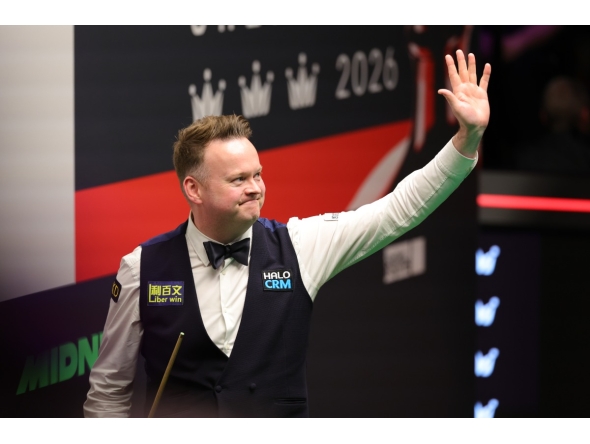 Shaun Murphy celebrates victory after the quarterfinal match between Shaun Murphy of England and Zhao Xintong of China at the World Snooker Championship 2026 in Sheffield, Britain, on April 29, 2026. (Photo by Zhai Zheng/Xinhua)