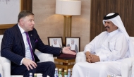 Ambassador of Ukraine to Qatar H E Andrii Kuzmenko with First Vice Chairman of QC Mohamed bin Ahmed bin Twar Al Kuwari during the meeting.