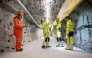 (From L) ETH Zurich Master students Alessandro Profeta, Alba Zappone and ETH Zurich doctoral students Fiona Dresler-Dorn and Lu Tian examine the cracks in the BedrettoLab tunnel on April 29, 2026. (Photo by Ennio Leanza / AFP)