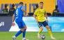 Nassr's Portuguese forward #07 Cristiano Ronaldo fights for the ball with with Al Hilal's Portuguese midfielder #08 Ruben Neves during the Saudi Pro League football match between Al-Nassr and Al-Hilal at King Fahd Sports City Stadium in Riyadh on May 12, 2026. (Photo by Fayez NURELDINE / AFP)