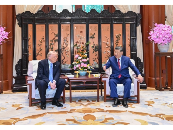 Chinese President Xi Jinping and U.S. President Donald Trump having a private meeting at Zhongnanhai in Beijing, capital of China (Xinhua/Li Xiang)
