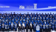 Minister of Education and Higher Education H E Lolwah bint Rashid bin Mohammed Al-Khater, UDST President, Dr. Salem Al-Naemi and other dignitaries with the UDST Class of 2026 yesterday.