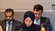 Permanent Representative of the State of Qatar to the United Nations H E Sheikha Alya Ahmed bin Saif Al-Thani speaking during a high-level United Nations event in New York.