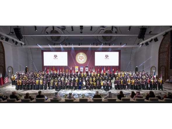 Dean of Texas A&M at Qatar, Dr. César Octavio Malavé with officials along with more than 150 engineering graduates during the university’s commencement ceremony.