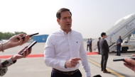 US Secretary of State Marco Rubio speaks to journalists before boarding his plane at Indira Gandhi International Airport in New Delhi on May 25, 2026. (Photo by Julia Demaree Nikhinson / Pool / AFP)
 