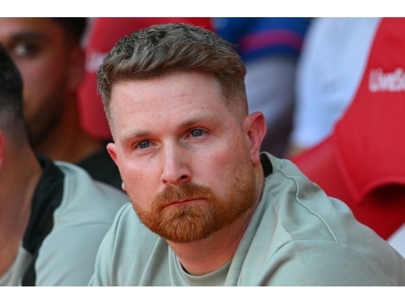 Chelsea's English interim coach Calum McFarlane looks on ahead of the English Premier League football match between Sunderland and Chelsea at The Stadium of Light in Sunderland in north east England on May 24, 2026. (Photo by Andy Buchanan/ AFP) 