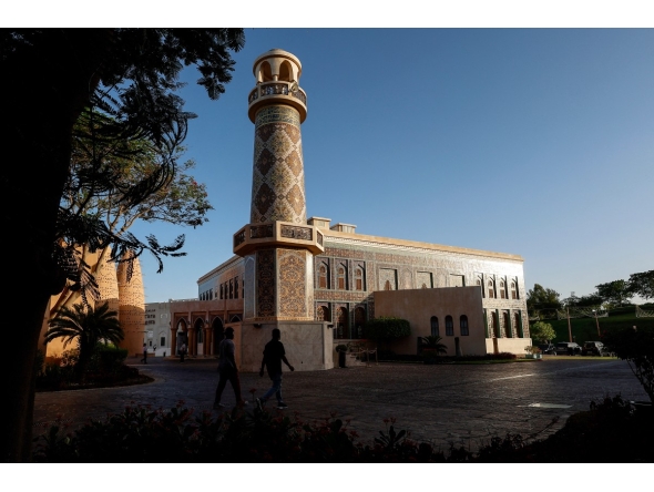 The Katara Mosque, designed by Turkish architect Zeynep Fadıllıoğlu, is seen in Katara Cultural Village on May 18, 2026. (Photo by Karim Jaafar / AFP)
