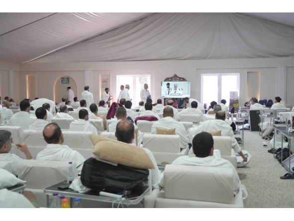 Pilgrims from Qatar inside a camp during the Hajj rituals. 