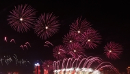 Spectacular fireworks lit up the skyline over Katara Cultural Village yesterday.  Pic: Rajan Vadakkemuriyil / The Peninsula.
