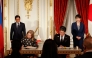 Philippines' President Ferdinand Marcos Jr (L) and Japanese Prime Minister Sanae Takaichi (R) look on as Ambassador of the Philippines to Japan Mylene J. Garcia-Albano (2nd L) and Ambassador of Japan to the Philippines Kazuya Endo (2nd R) sign documents during the Cooperation Document Exchange Ceremony at the Akasaka Palace State Guest House in Tokyo on May 28, 2026. Photo by Rodrigo Reyes Marin / POOL / AFP