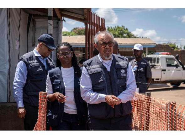World Health Organization (WHO) Director-General Tedros Adhanom Ghebreyesus visits the Ebola treatment center to witness the discharge of recovered patients in Bunia, in the northeastern Democratic Republic of the Congo