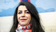 (Files) French-Iranian graphic novelist and illustrator Marjane Satrapi during the unveiling of an Olympic triptych tapestry created for the Paris 2024 Olympic Games on March 12, 2024. (Photo by Bertrand Guay / AFP)
 
