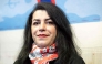 (Files) French-Iranian graphic novelist and illustrator Marjane Satrapi during the unveiling of an Olympic triptych tapestry created for the Paris 2024 Olympic Games on March 12, 2024. (Photo by Bertrand Guay / AFP)
 
