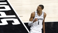  Victor Wembanyama #1 of the San Antonio Spurs reacts after his made basket during the fourth quarter against the New York Knicks in Game Two of the 2026 NBA Finals at Frost Bank Center on June 05, 2026 in San Antonio, Texas. (Photo by Ronald Cortes / GETTY IMAGES NORTH AMERICA / Getty Images via AFP)