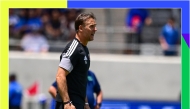 Coach Julen Lopetegui reacts during the warm-up match against El Salvador. 