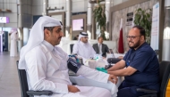 An Ashghal official during the blood donation campaign.