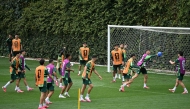 Mexico’s players take part in a training session on the eve of the match against South Africa. (AFP)