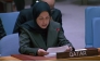 Permanent Representative of Qatar to the United Nations H E Sheikha Alya Ahmed bin Saif Al-Thani speaking during the UN Security Council debate.