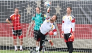 Oliver Baumann of Germany in action during a training session. 
