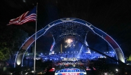 Fireworks go off ahead of the final bout between Georgia's Ilia Topuria and America's Justin Gaethje during the 