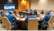 Lekhwiya officials with French National Gendarmerie officials during the videoconference meeting.