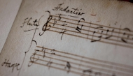 This photograph shows an original fragment of Wolfgang Amadeus Mozart music handwritten notebook at Richelieu Library (Bibliotheque Nationale de France-National Library of France-BnF) in Paris. I(Photo by Kenzo TRIBOUILLARD / AFP)