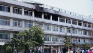 This photo shows Takinogawa Dai-san Elementary School, where a fire broke out on the fourth floor of the school building in Tokyo (Photo by Jiji Press / AFP) / Japan OUT