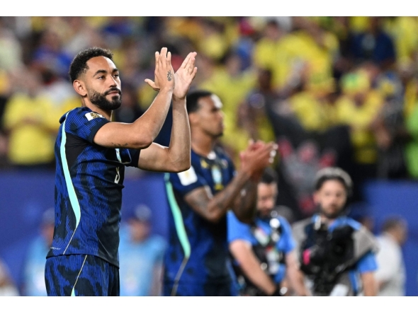 Brazil's forward #09 Matheus Cunha celebrates after winning the 2026 World Cup Group C football match between Brazil and Haiti at the Philadelphia Stadium in Philadelphia on June 19, 2026. (Photo by Roberto Schmidt / AFP)